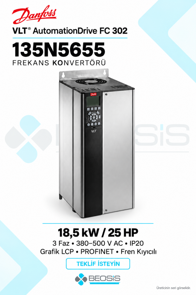 Danfoss 135N5655 VLT AutomationDrive FC 302 18,5 kW 380–500 V IP20 Grafik Panelli Motor Hız Kontrol Cihazı