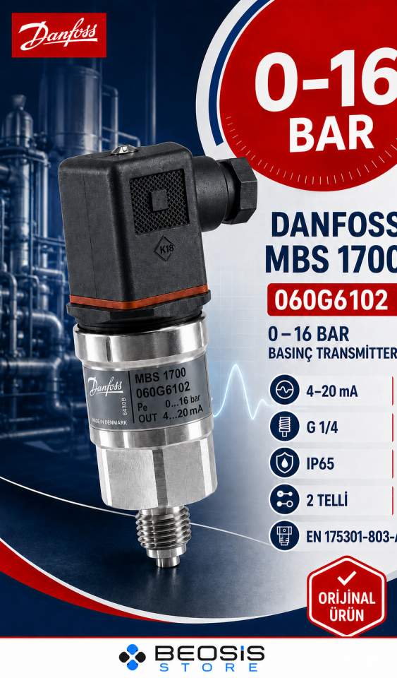 Danfoss 060G6102 MBS 1700 0-16 bar Basınç Transmitteri