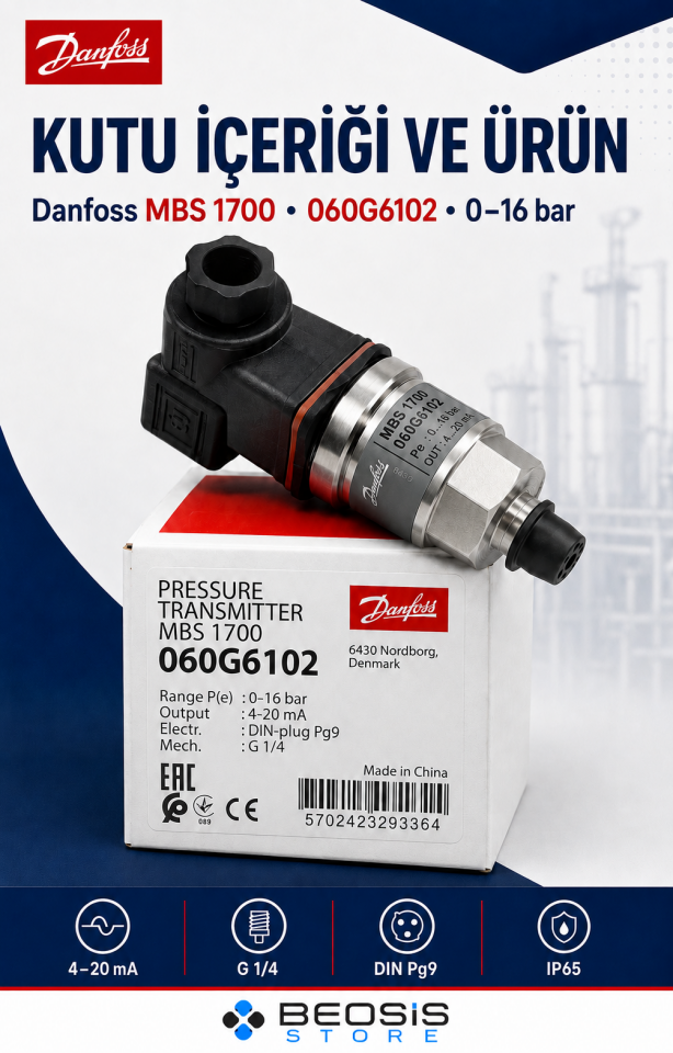 Danfoss 060G6102 MBS 1700 0-16 bar Basınç Transmitteri