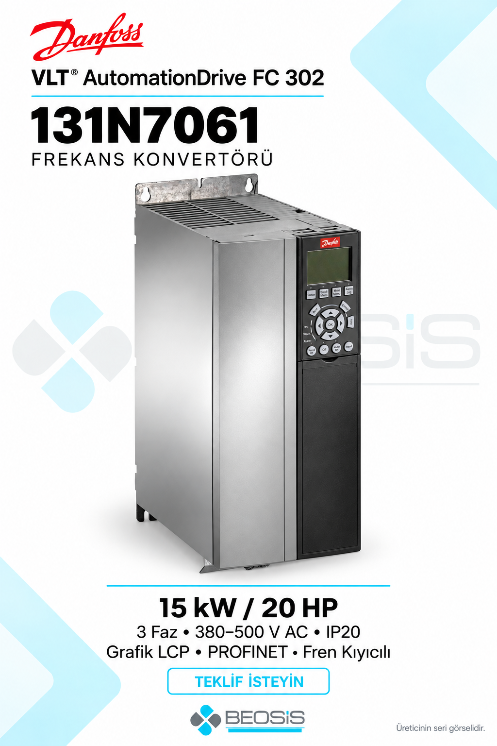 Danfoss 131N7061 VLT AutomationDrive FC 302 15 kW 380–500 V IP20 Grafik Panelli Motor Hız Kontrol Cihazı
