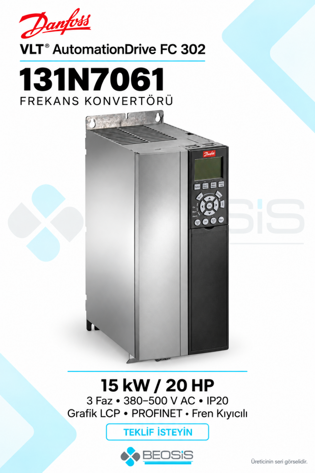 Danfoss 131N7061 VLT AutomationDrive FC 302 15 kW 380–500 V IP20 Grafik Panelli Motor Hız Kontrol Cihazı