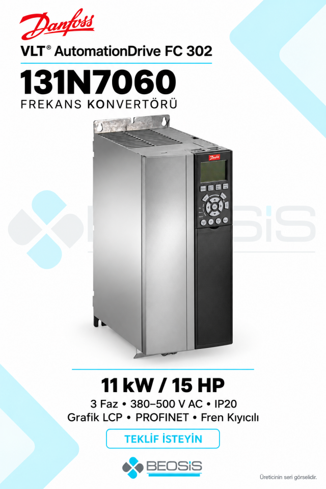 Danfoss 131N7060 VLT AutomationDrive FC 302 11 kW 380–500 V IP20 Grafik Panelli Motor Hız Kontrol Cihazı