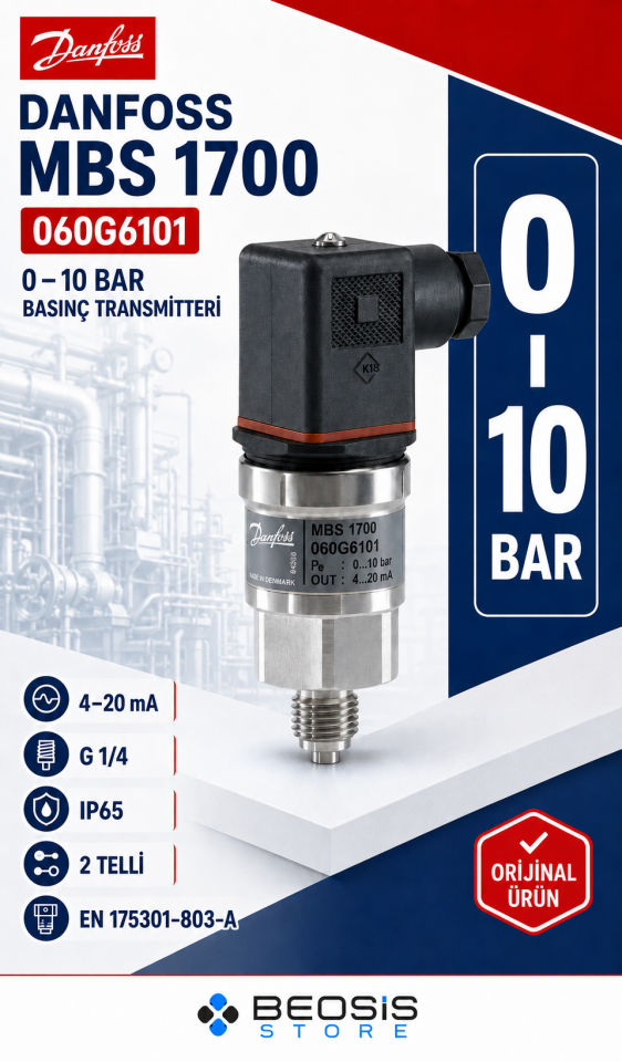 DANFOSS 060G6101 MBS 1700 0-10 bar Basınç Transmitteri