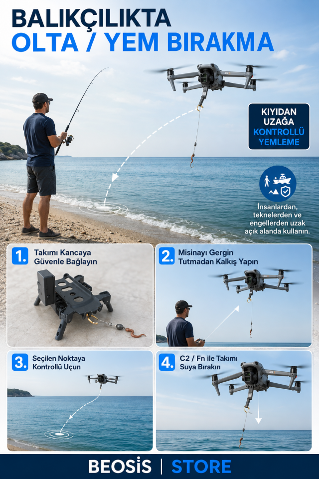 DJI Air 3 / Air 3S Çift Kancalı Drone Yük Bırakma Aparatı – Paket, Olta ve Balık Yemi Bırakma