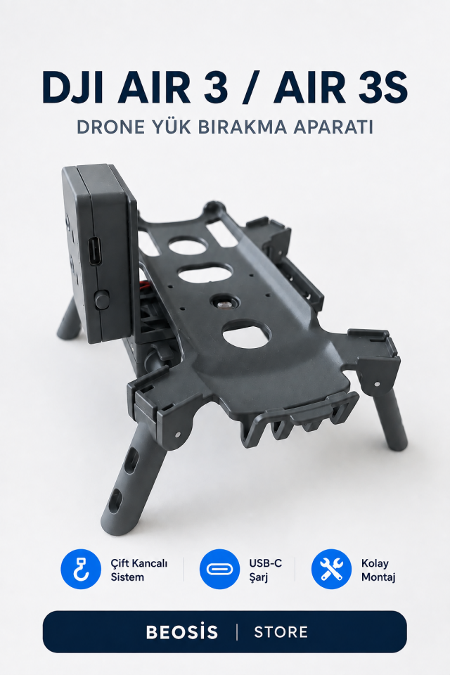 DJI Air 3 / Air 3S Çift Kancalı Drone Yük Bırakma Aparatı – Paket, Olta ve Balık Yemi Bırakma
