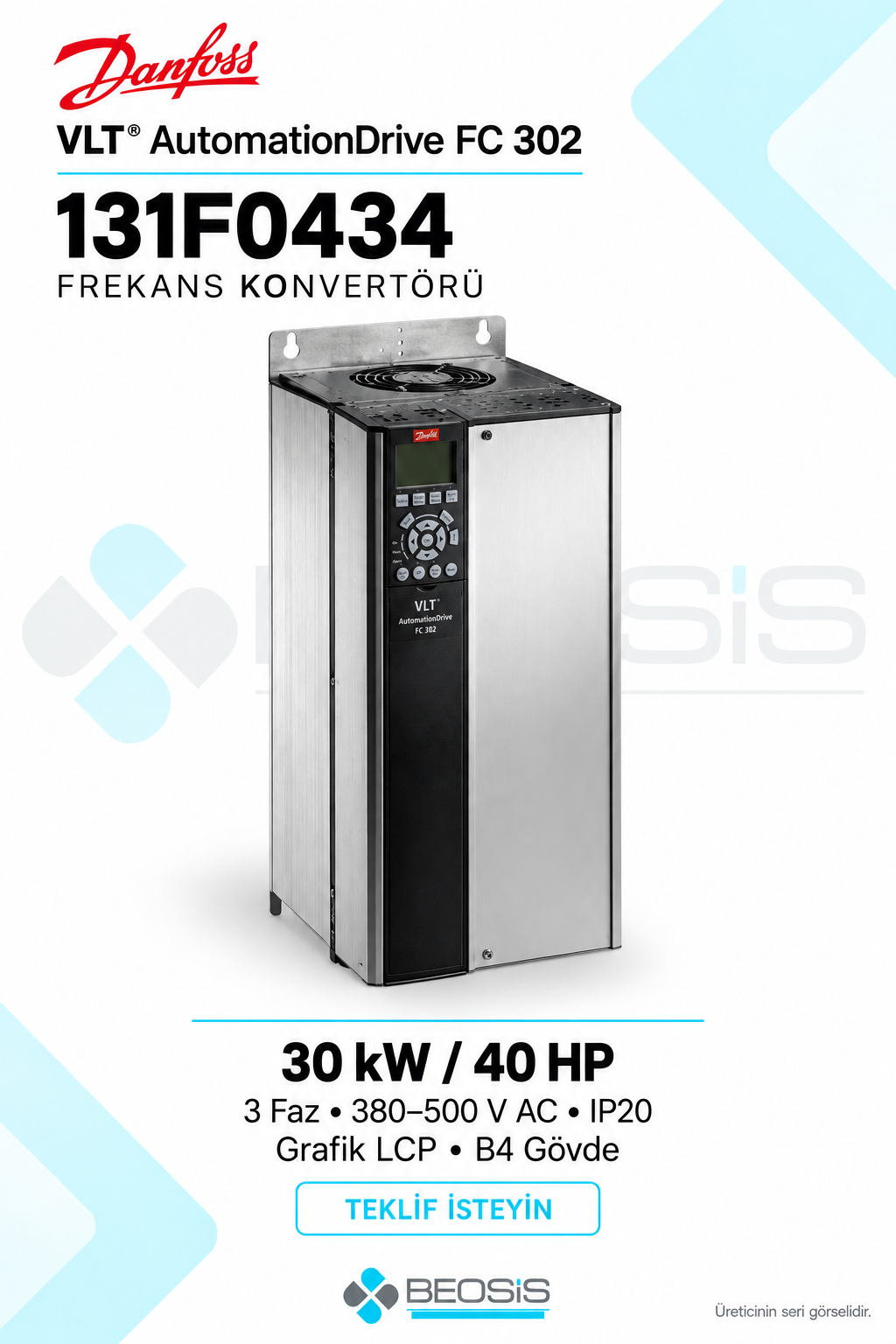 Danfoss 131F0434 VLT AutomationDrive FC 302 30 kW 380–500 V IP20 Grafik Panelli Motor Hız Kontrol Cihazı