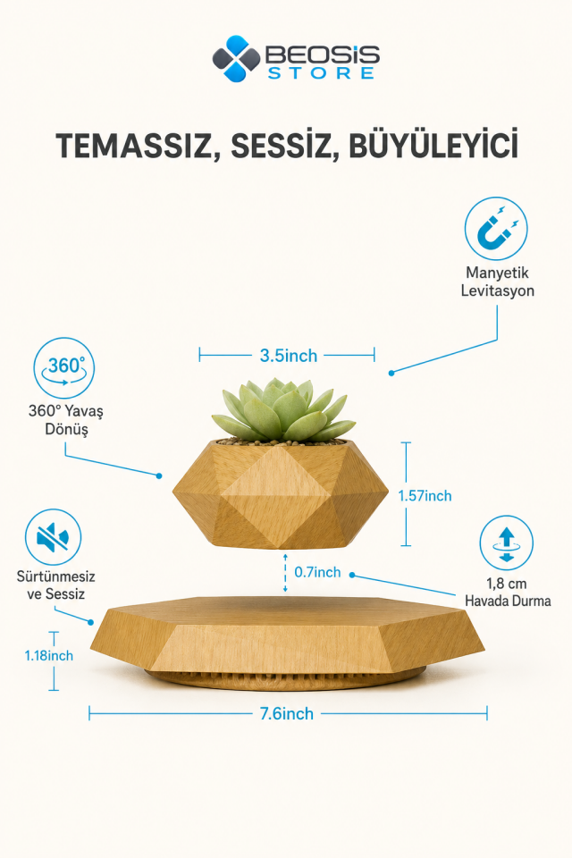 Manyetik Havada Asılı Dönen Dekoratif Saksı