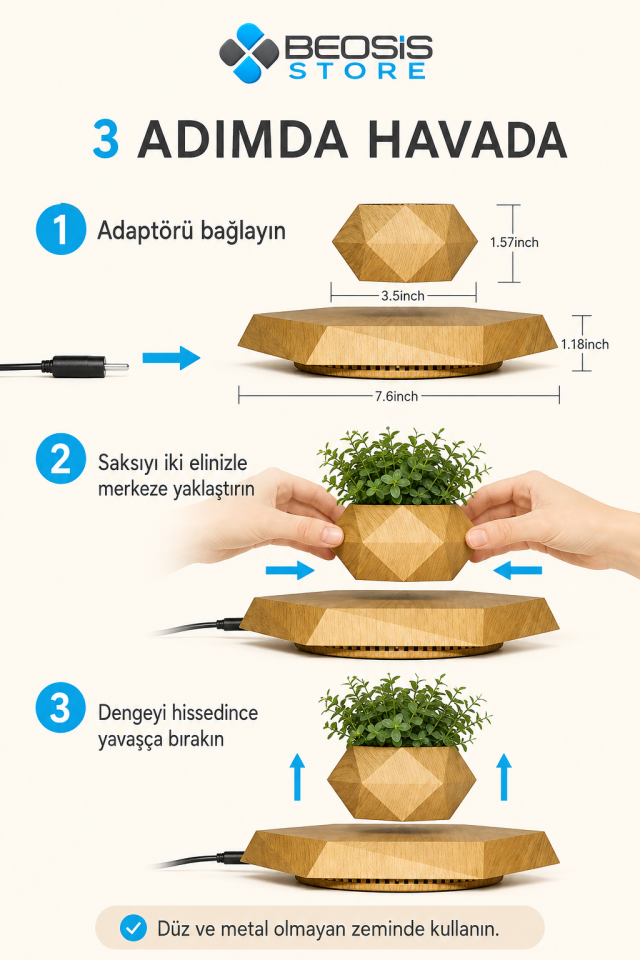 Manyetik Havada Asılı Dönen Dekoratif Saksı