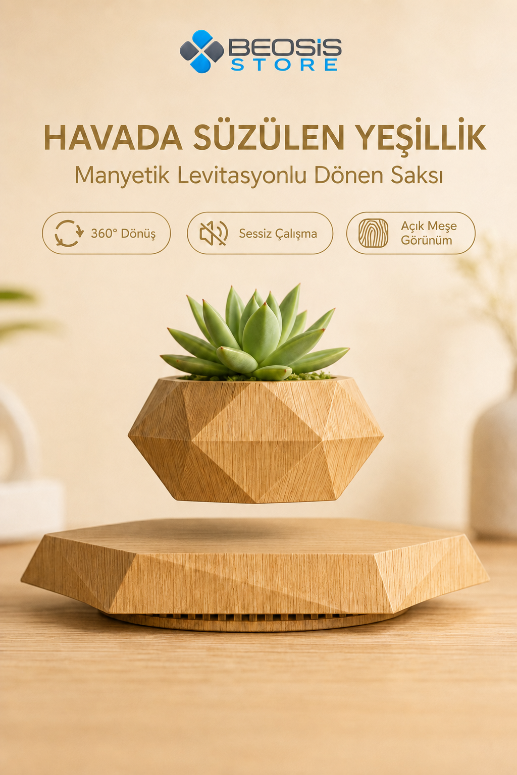 Manyetik Havada Asılı Dönen Dekoratif Saksı