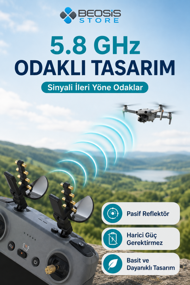 DJI RC 2 ve RC Pro Uyumlu 5,8 GHz Aynalı Anten Sinyal Güçlendirici – 2’li Menzil Artırıcı Reflektör
