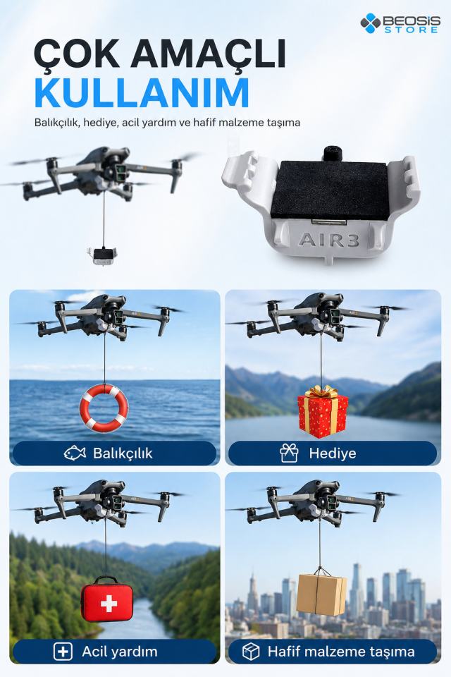 DJI Air 3 / Air 3S Yük Bırakma Aparatı – HENWAFX Işık Sensörlü Airdrop Modülü
