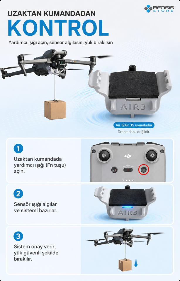 DJI Air 3 / Air 3S Yük Bırakma Aparatı – HENWAFX Işık Sensörlü Airdrop Modülü