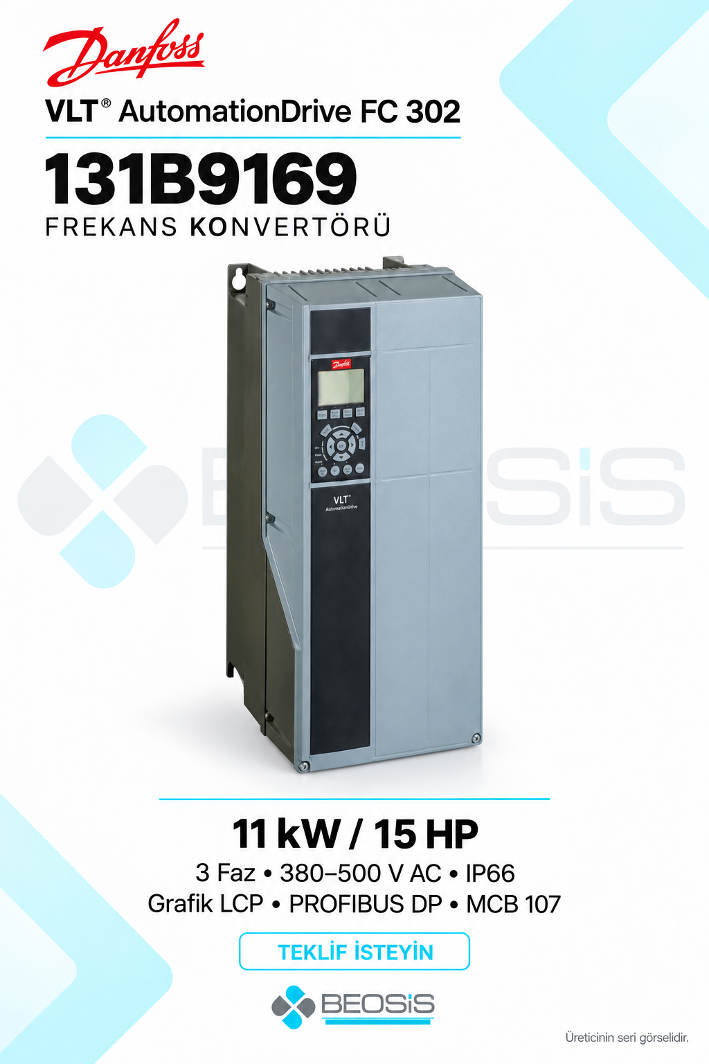 Danfoss 131B9169 VLT AutomationDrive FC 302 11 kW 380–500 V IP66 Grafik Panelli Motor Hız Kontrol Cihazı
