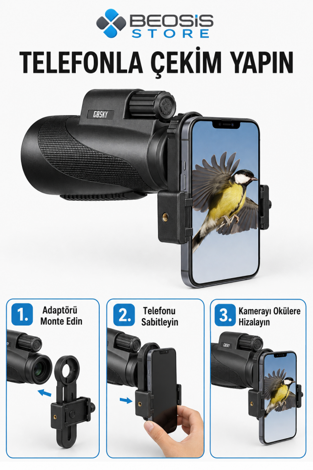 Gosky MW2 15x52 HD Monoküler Dürbün – BAK4 Prizma, FMC Optik, IPX7 Suya Dayanıklı, Telefon Adaptörü ve Tripodlu