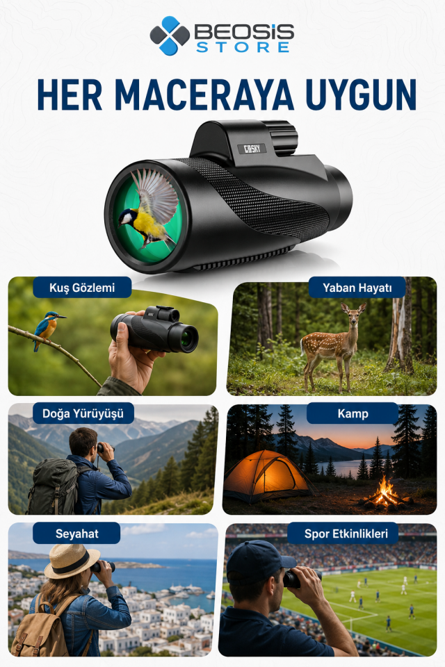 Gosky MW2 15x52 HD Monoküler Dürbün – BAK4 Prizma, FMC Optik, IPX7 Suya Dayanıklı, Telefon Adaptörü ve Tripodlu