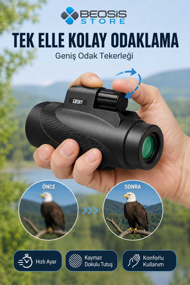 Gosky MW2 15x52 HD Monoküler Dürbün – BAK4 Prizma, FMC Optik, IPX7 Suya Dayanıklı, Telefon Adaptörü ve Tripodlu