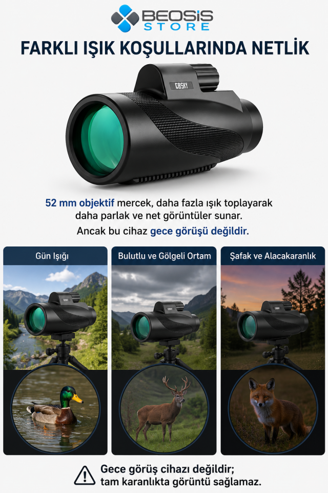 Gosky MW2 15x52 HD Monoküler Dürbün – BAK4 Prizma, FMC Optik, IPX7 Suya Dayanıklı, Telefon Adaptörü ve Tripodlu