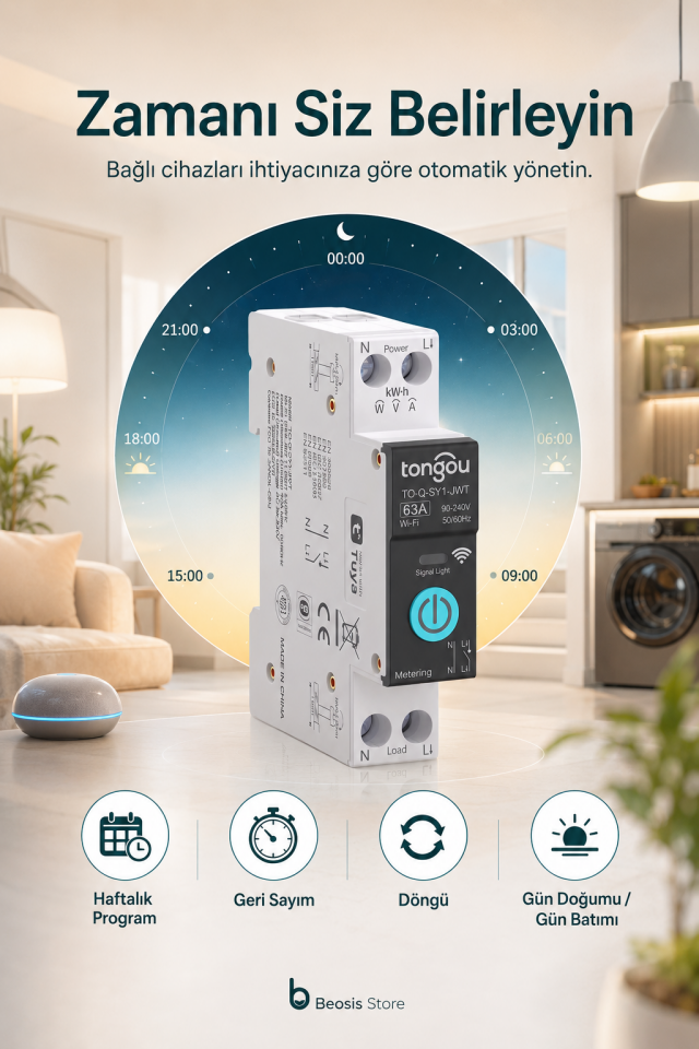 TONGOU Tuya 63A WiFi Akıllı Şalter – Enerji Takibi, Uzaktan Aç/Kapat ve Programlama