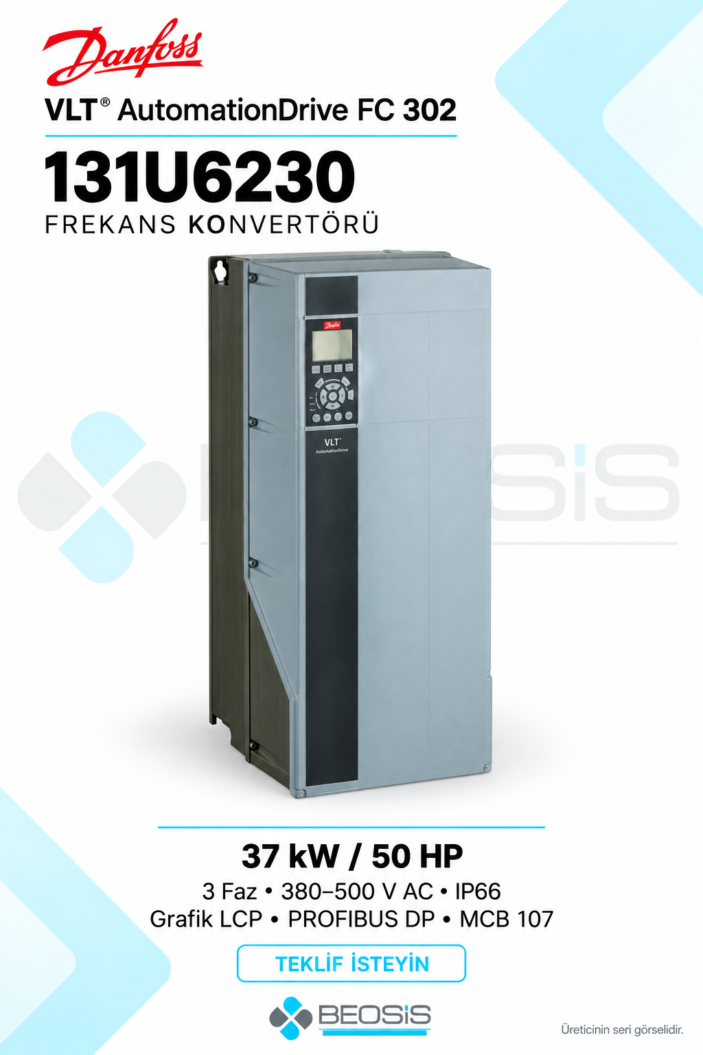Danfoss 131U6230 VLT AutomationDrive FC 302 37 kW 380–500 V IP66 Grafik Panelli Motor Hız Kontrol Cihazı