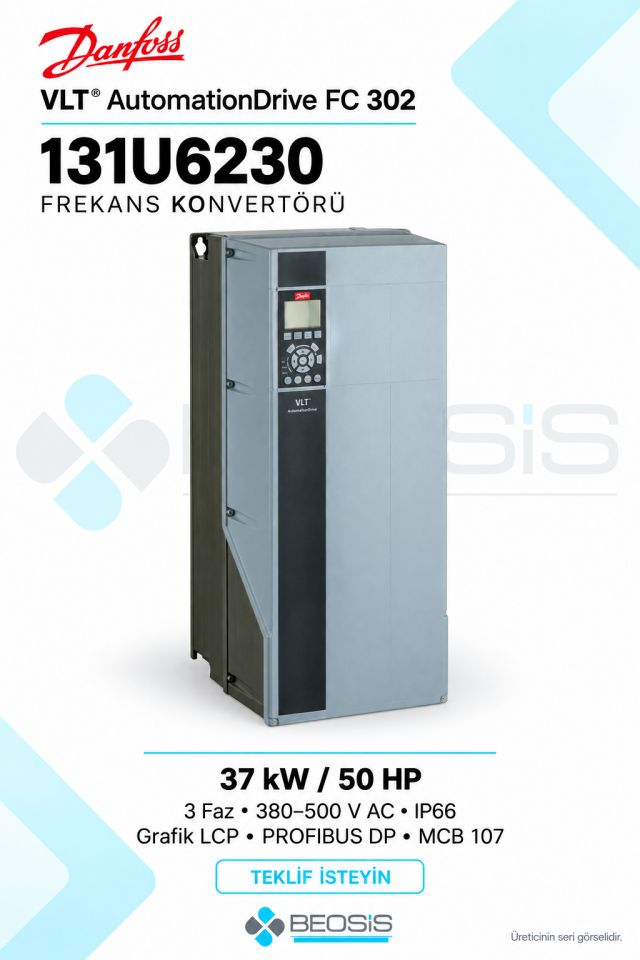 Danfoss 131U6230 VLT AutomationDrive FC 302 37 kW 380–500 V IP66 Grafik Panelli Motor Hız Kontrol Cihazı