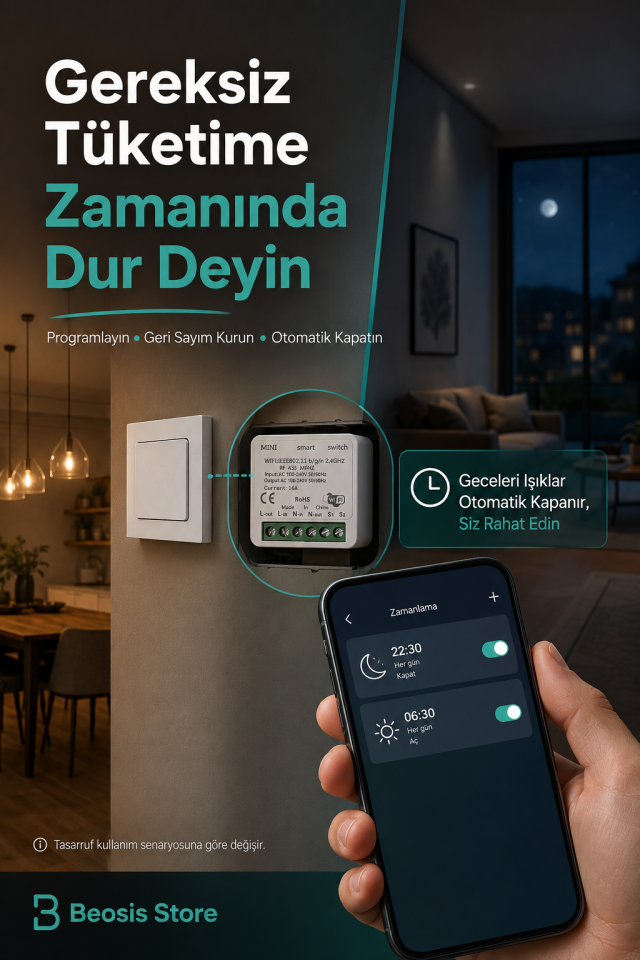 16A Mini WiFi + RF 433 MHz Akıllı Röle – Tuya Smart Life, Uzaktan Kontrol ve Zamanlama