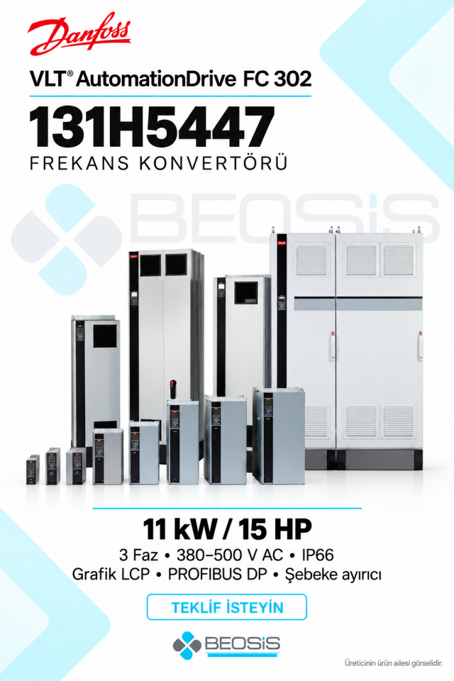 Danfoss 131H5447 VLT AutomationDrive FC 302 11 kW 380–500 V IP66 Grafik Panelli Motor Hız Kontrol Cihazı