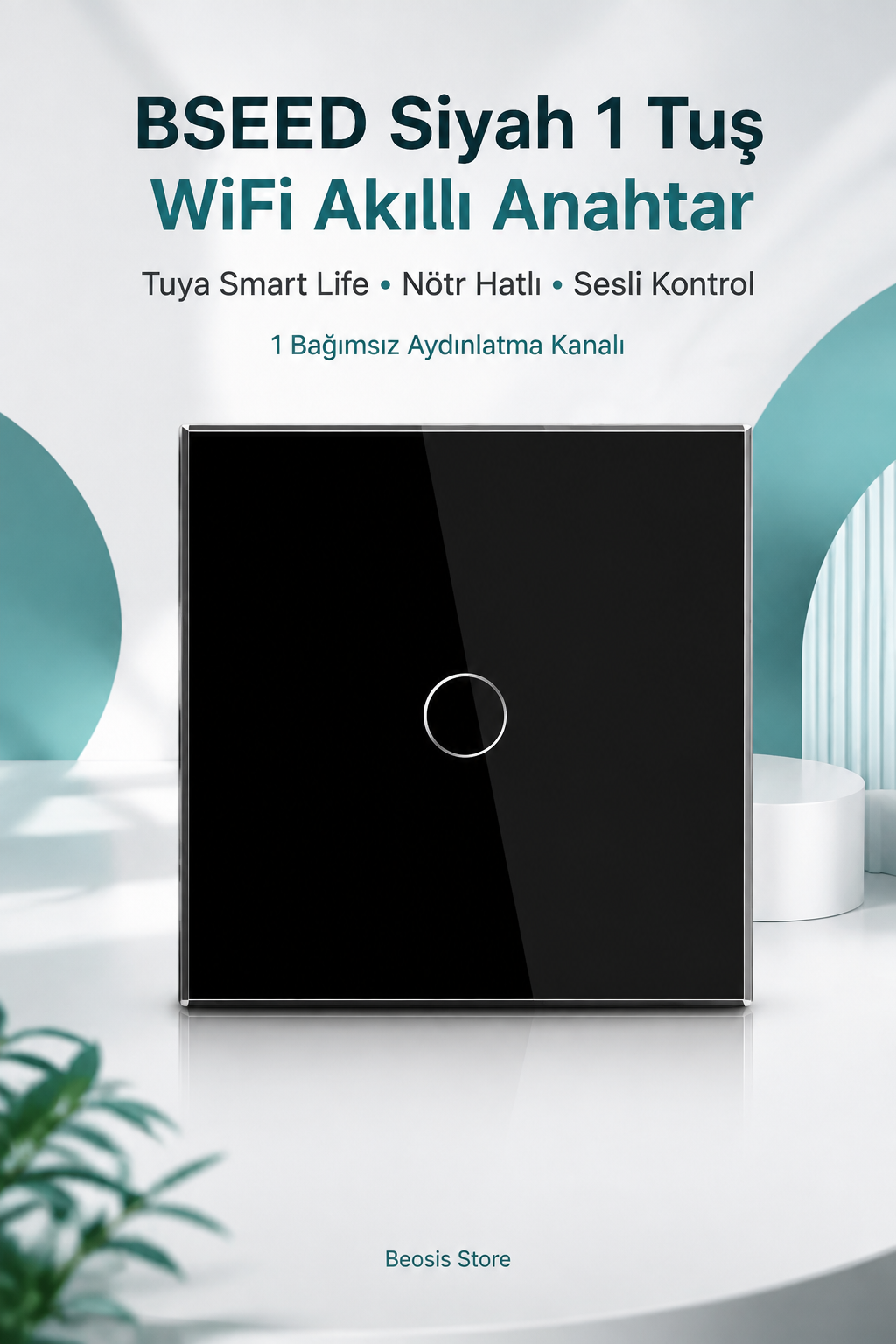 BSEED Siyah 1 Tuş WiFi Akıllı Dokunmatik Anahtar – Tuya Smart Life, Alexa Google, Nötr Hatlı