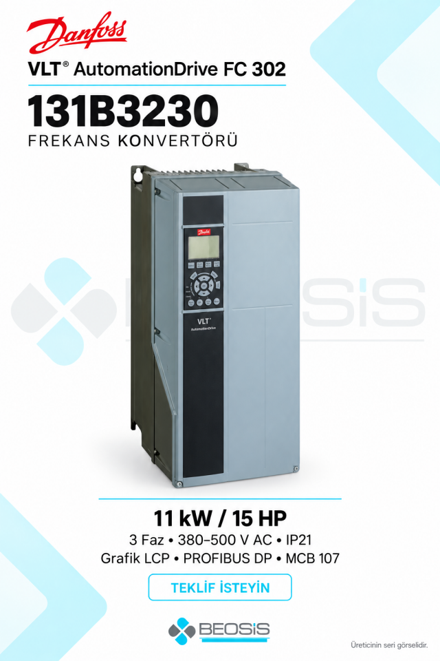 Danfoss 131B3230 VLT AutomationDrive FC 302 11 kW 380–500 V IP21 Grafik Panelli Motor Hız Kontrol Cihazı