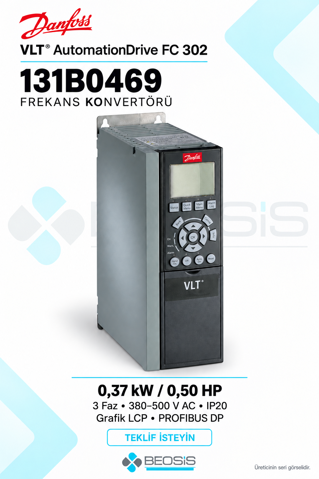 Danfoss 131B0469 VLT AutomationDrive FC 302 0,37 kW 380–500 V IP20 Grafik Panelli Motor Hız Kontrol Cihazı
