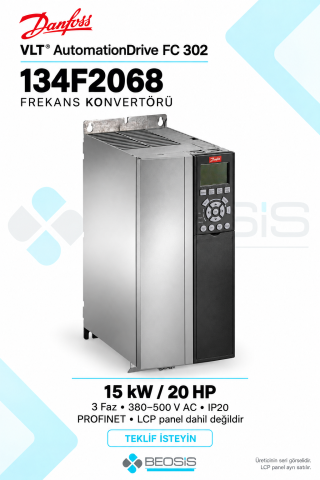 Danfoss 134F2068 VLT AutomationDrive FC 302 15 kW 380–500 V IP20 Panelsiz Motor Hız Kontrol Cihazı