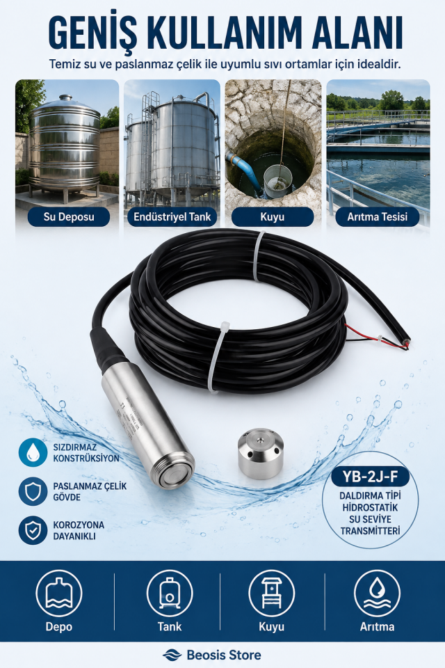 0–5 metre 4–20 mA Dalgıç Su Seviye Sensörü