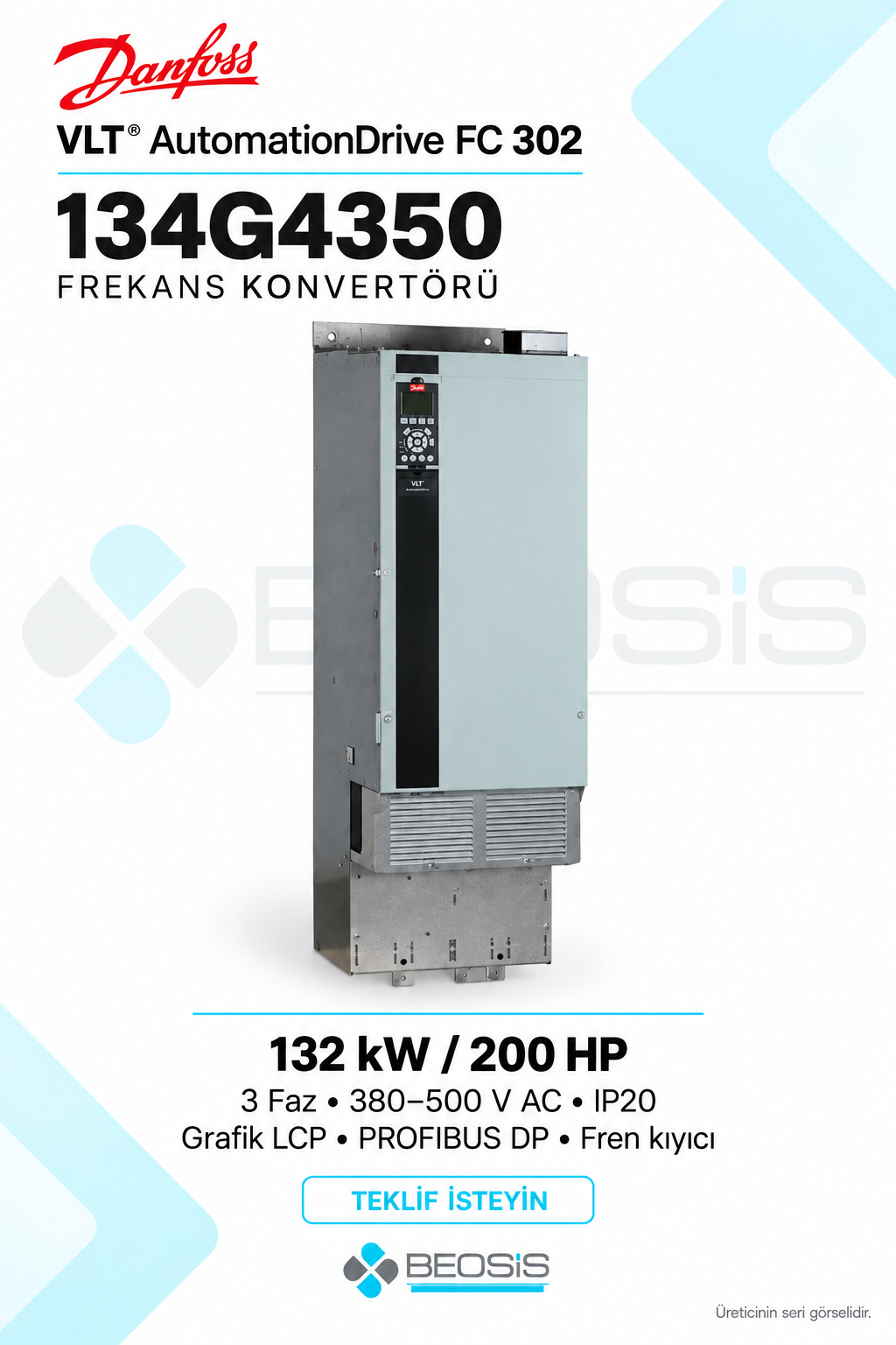 Danfoss 134G4350 VLT AutomationDrive FC 302 132 kW 380–500 V IP20 Grafik Panelli Motor Hız Kontrol Cihazı
