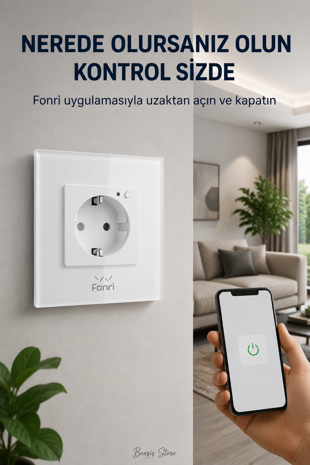 Fonri WiFi Akıllı Duvar Prizi Beyaz – Uzaktan Kontrol, Zamanlama, Çocuk Kilidi Tuya Destekli
