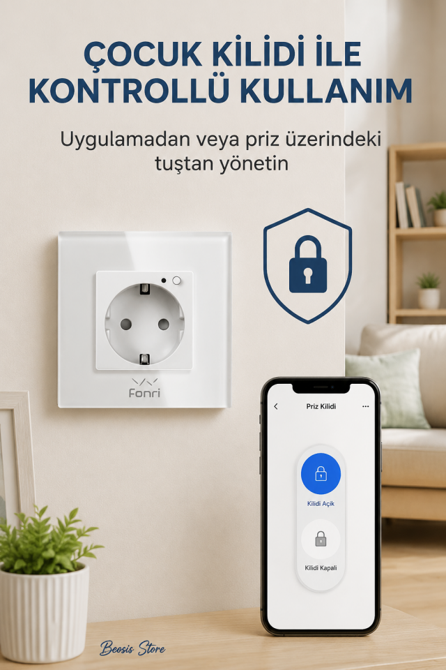 Fonri WiFi Akıllı Duvar Prizi Beyaz – Uzaktan Kontrol, Zamanlama, Çocuk Kilidi Tuya Destekli