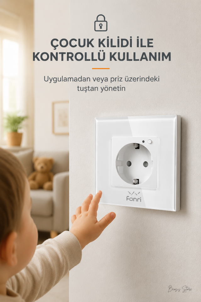 Fonri WiFi Akıllı Duvar Prizi Beyaz – Uzaktan Kontrol, Zamanlama, Çocuk Kilidi Tuya Destekli
