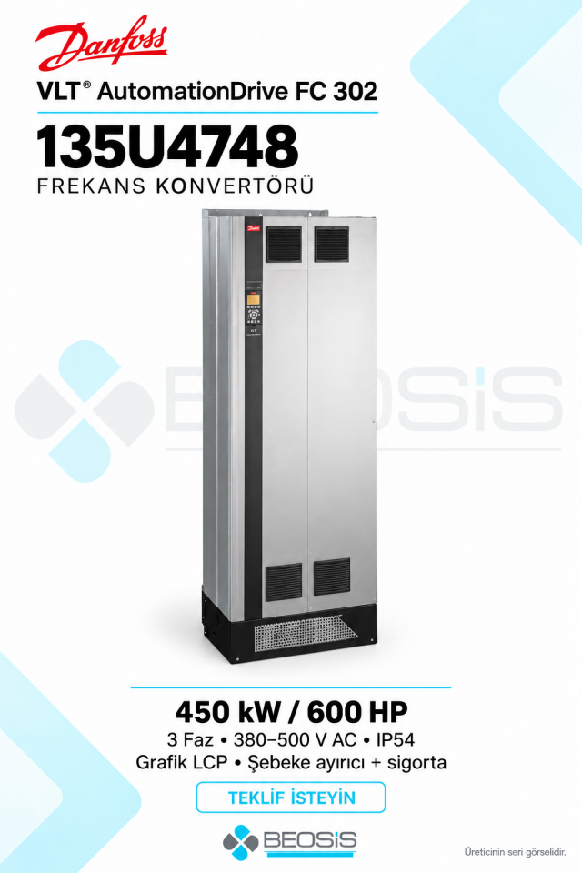 Danfoss 135U4748 VLT AutomationDrive FC 302 450 kW 380–500 V IP54 Grafik Panelli Motor Hız Kontrol Cihazı