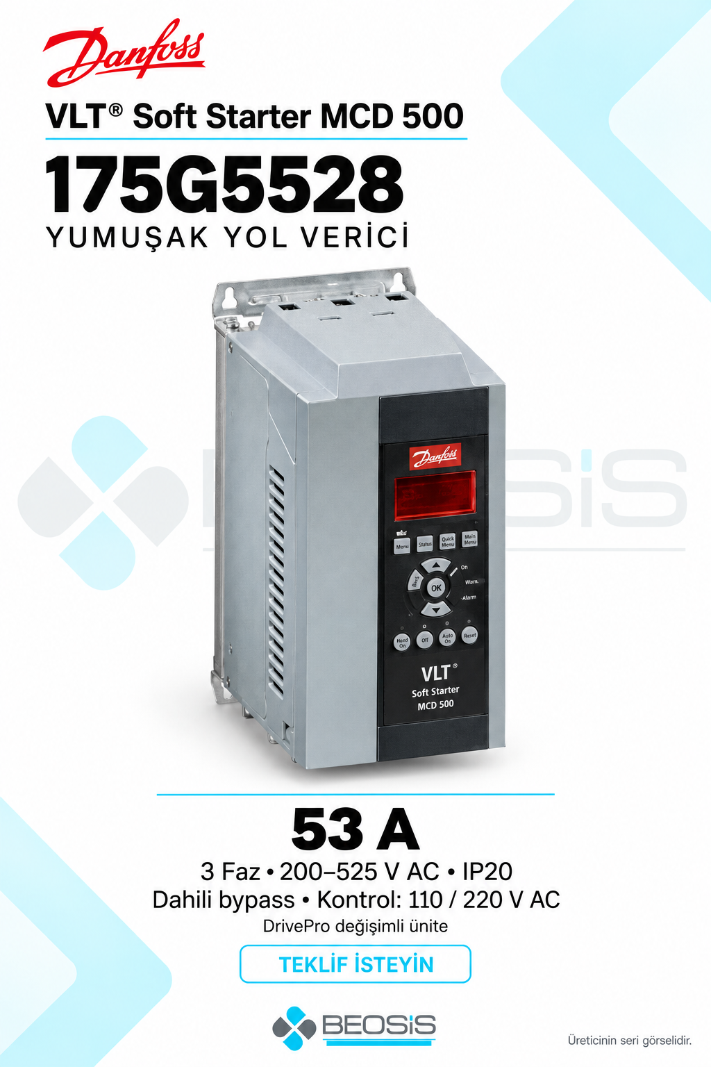 Danfoss 175G5528 VLT Soft Starter MCD 500 53 A 200–525 V IP20 Yumuşak Yol Verici