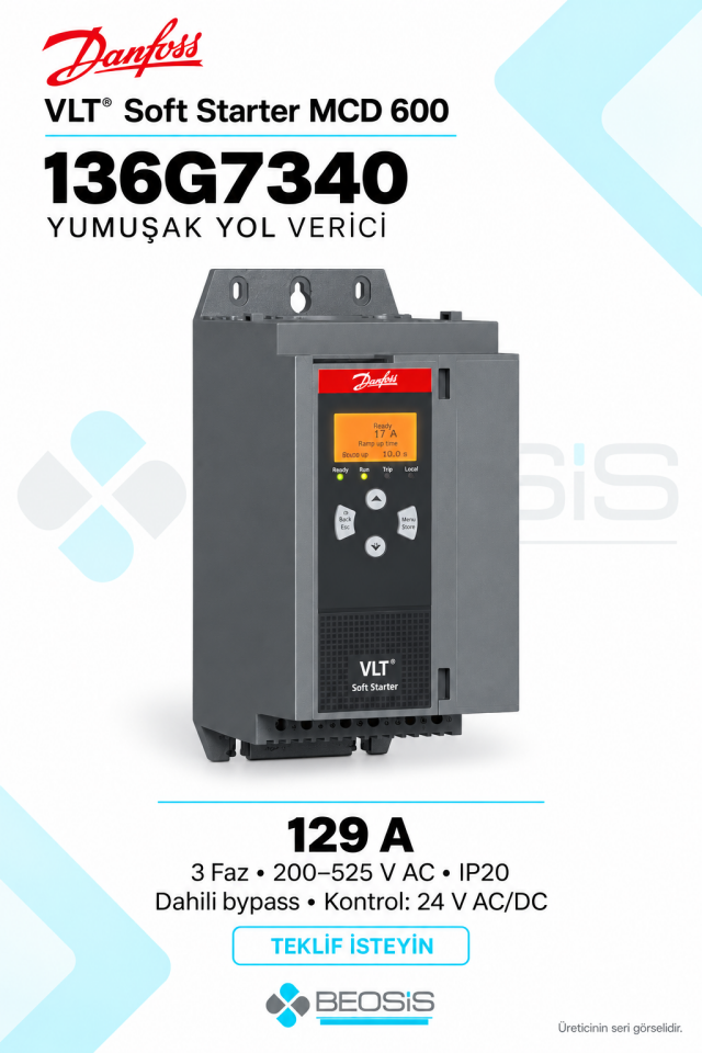 Danfoss 136G7340 VLT Soft Starter MCD 600 129 A 200–525 V IP20 Yumuşak Yol Verici