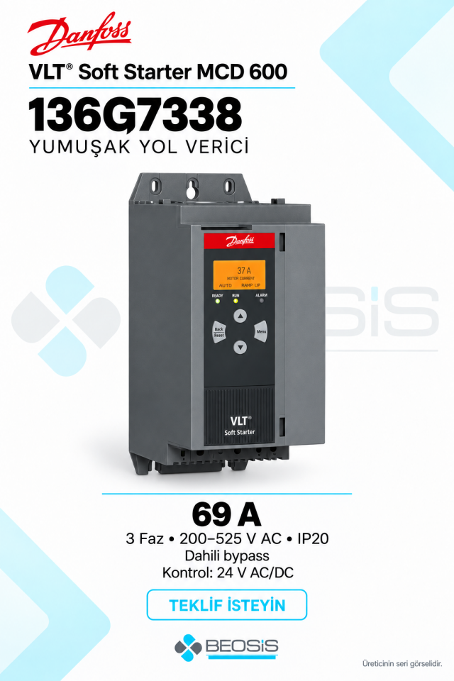 Danfoss 136G7338 VLT Soft Starter MCD 600 69 A 200–525 V IP20 Yumuşak Yol Verici
