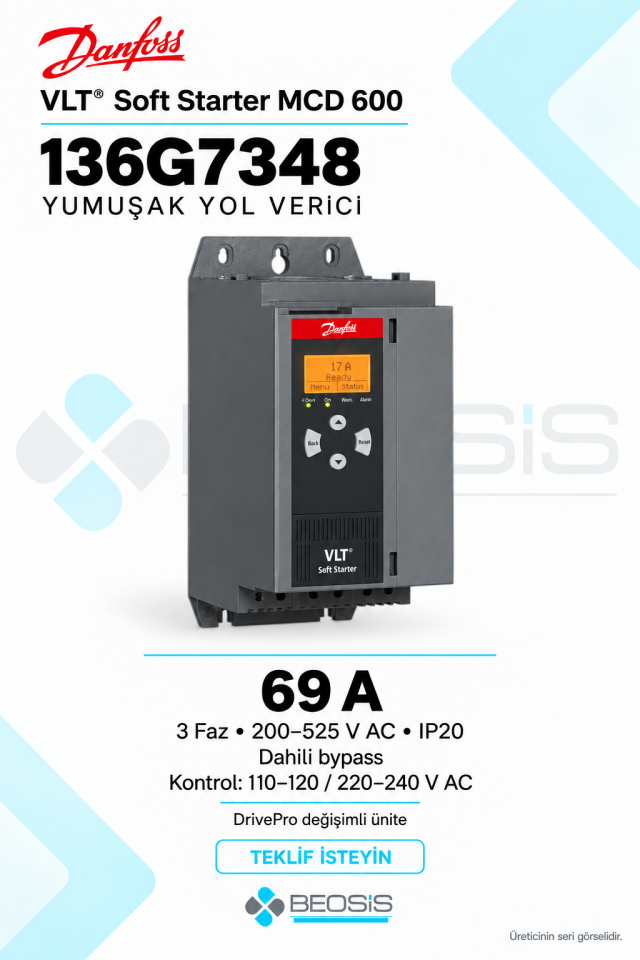 Danfoss 136G7348 VLT Soft Starter MCD 600 69 A 200–525 V IP20 Yumuşak Yol Verici