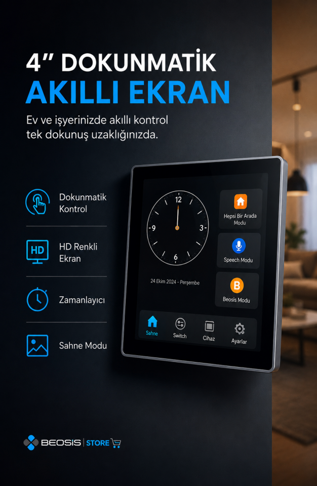 4 inç dokunmatik ekran, WiFi ve Zigbee, 3 röle çıkışlı, Tuya, Smart Life ve Fonri uyumluluğuyla akıllı ev kontrol paneli
