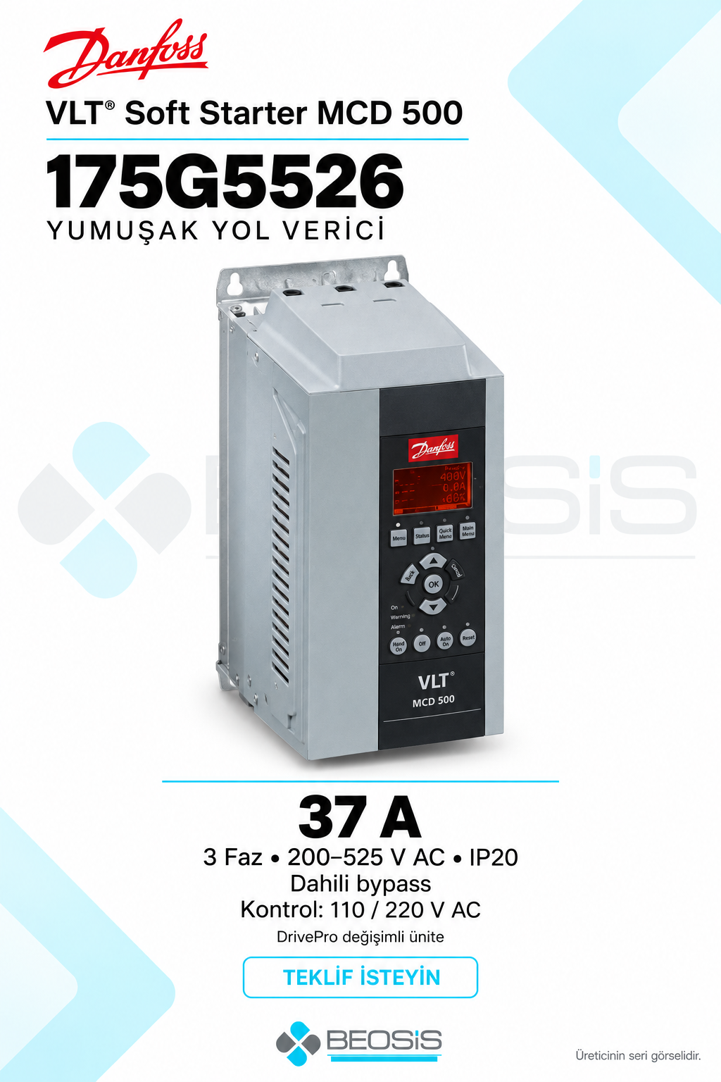 Danfoss 175G5526 VLT Soft Starter MCD 500 37 A 200–525 V IP20 Yumuşak Yol Verici