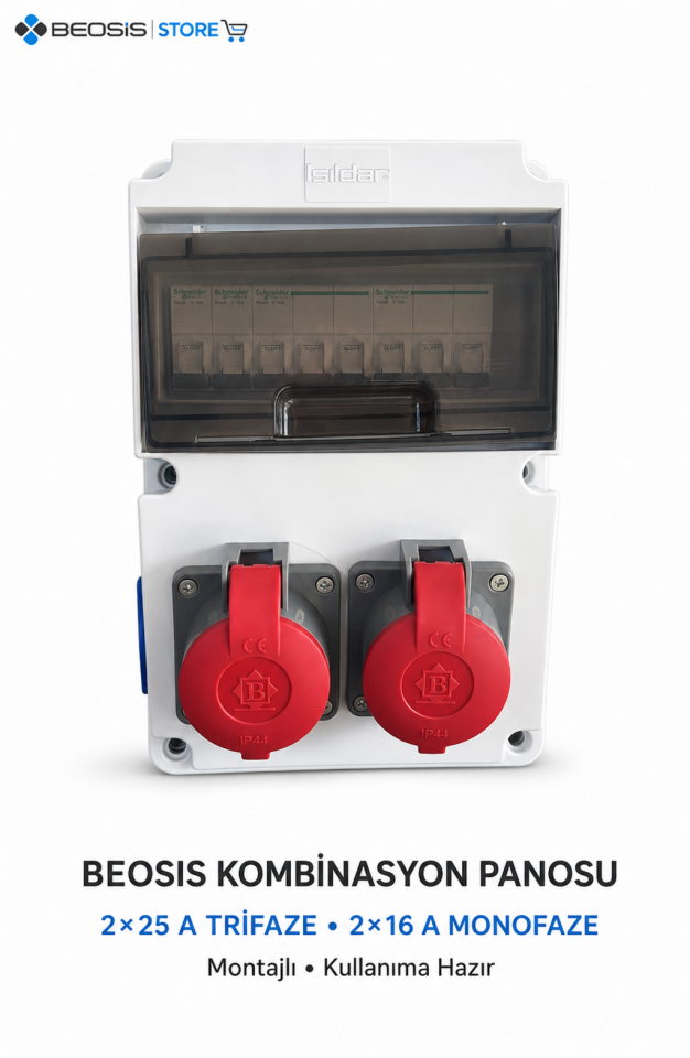 Beosis Kombinasyon Panosu 2x25A Trifaze 2x16A Monofaze Schneider Sigortalı Montajlı Kullanıma Hazır