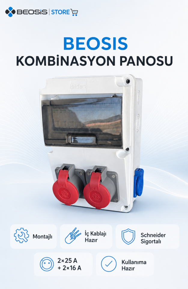 Beosis Kombinasyon Panosu 2x25A Trifaze 2x16A Monofaze Schneider Sigortalı Montajlı Kullanıma Hazır