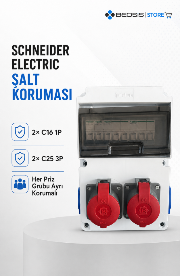 Beosis Kombinasyon Panosu 2x25A Trifaze 2x16A Monofaze Schneider Sigortalı Montajlı Kullanıma Hazır