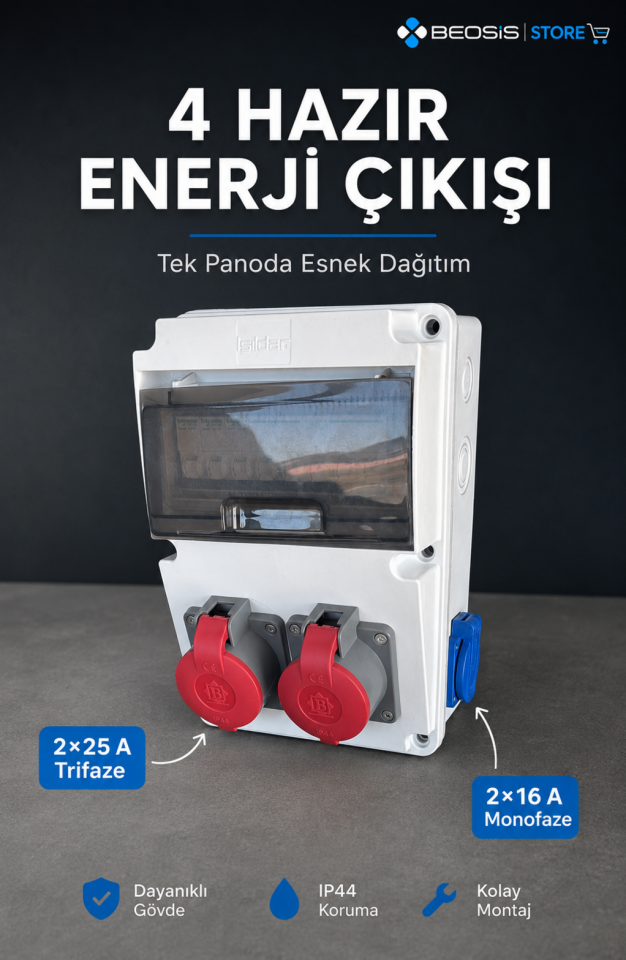 Beosis Kombinasyon Panosu 2x25A Trifaze 2x16A Monofaze Schneider Sigortalı Montajlı Kullanıma Hazır