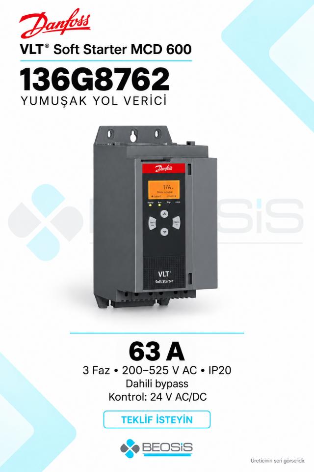 Danfoss 136G8762 VLT Soft Starter MCD 600 63 A 200–525 V IP20 Yumuşak Yol Verici