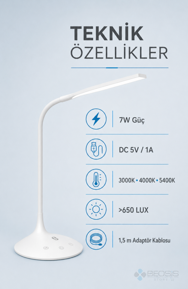 TaoTronics TT-DL1004 Esnek 3 Renk LED Masa Lambası Beyaz