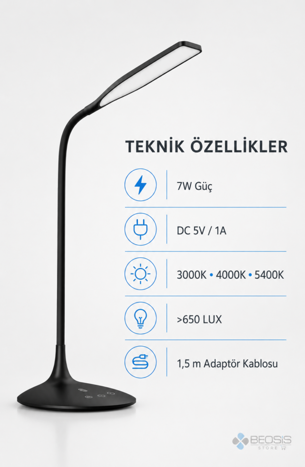 TaoTronics TT-DL1004 Esnek 3 Renk LED Masa Lambası Siyah