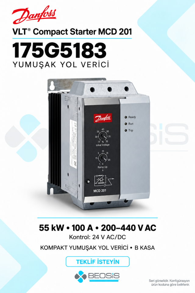 Danfoss 175G5183 VLT Compact Starter MCD 201 55 kW 100 A 200–440 V IP20 Yumuşak Yol Verici